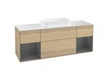 Villeroy und Boch Finion Waschtischunterschrank F331GKPC 160x60,3cm, Abdeckplatte white matt, Regale Anthracite matt lacquer, Oak Veneer
