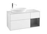 Villeroy und Boch Finion Waschtischunterschrank F931GKGF 120cm, Abdeckplatte white matt, Regale Anthracite matt lacquer, Glossy white lacquer