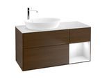 Villeroy und Boch Finion Waschtischunterschrank F931GFGN 120cm, Abdeckplatte white matt, Regale Glossy white lacquer, Walnut veneer