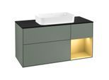 Villeroy und Boch Finion Waschtischunterschrank G302HFGM 120cm, Abdeckplatte black matt, Emotion, Regal rechts Gold matt, Olive Matt Lacquer