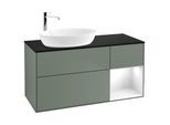 Villeroy und Boch Finion Waschtischunterschrank F932GFGM 120cm, Abdeckplatte black matt, Regale Glossy white lacquer, Olive Matt Lacquer