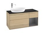 Villeroy und Boch Finion Waschtischunterschrank F932GKPC 120cm, Abdeckplatte black matt, Regale Anthracite matt lacquer, Oak Veneer
