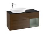 Villeroy und Boch Finion Waschtischunterschrank F932GMGN 120cm, Abdeckplatte black matt, Regale Olive matt lacquer, Walnut veneer