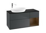 Villeroy und Boch Finion Waschtischunterschrank F932GNHG 120cm, Abdeckplatte black matt, Regale Walnut Veneer, Midnight Blue Matt Lacquer
