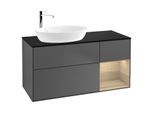 Villeroy und Boch Finion Waschtischunterschrank F932PCGK 120cm, Abdeckplatte black matt, Regale Oak Veneer, Anthracite matt