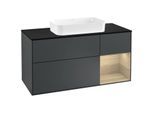 Villeroy und Boch Finion Waschtischunterschrank F302PCHG 120cm, Abdeckplatte black matt, Regal rechts Oak Veneer, Midnight Blue Matt Lacquer