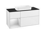 Villeroy und Boch Finion Waschtischunterschrank G292MTGF 120cm, Abdeckplatte black matt, Emotion, Regal links White matt lacquer, Glossy white lacquer
