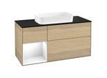 Villeroy und Boch Finion Waschtischunterschrank G292GFPC 120cm, Abdeckplatte black matt, Emotion, Regal links Glossy white lacquer, Oak Veneer