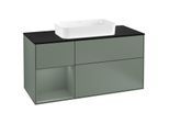 Villeroy und Boch Finion Waschtischunterschrank G292GMGM 120cm, Abdeckplatte black matt, Emotion, Regal links Olive Matt Lacquer, Olive Matt Lacquer