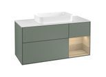Villeroy und Boch Finion Waschtischunterschrank F301PCGM 120cm, Abdeckplatte white matt, Regal rechts Oak Veneer, Olive Matt Lacquer