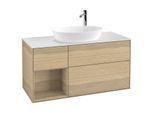 Villeroy und Boch Finion Waschtischunterschrank F941PCPC 120cm, Abdeckplatte white matt, Regale Oak Veneer, Oak Veneer