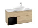 Villeroy und Boch Finion Waschtischunterschrank F941PDPC 120cm, Abdeckplatte white matt, Regale Black matt lacquer, Oak Veneer