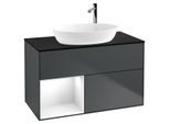 Villeroy und Boch Finion Waschtischunterschrank F892GFHG 100cm, Abdeckplatte black matt, Regale Glossy white lacquer, Midnight Blue Matt Lacquer