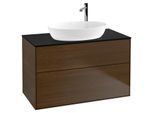 Villeroy und Boch Finion Waschtischunterschrank F88200GN 100x60,3cm, Abdeckplatte black matt, Walnut veneer