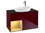 Villeroy und Boch Finion Waschtischunterschrank F892HFHB 100cm, Abdeckplatte black matt, Regale Gold matt lacquer, Peony Matt