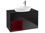 Villeroy und Boch Finion Waschtischunterschrank F892HBPD 100cm, Abdeckplatte black matt, Regale Peony matt lacquer, Black matt lacquer