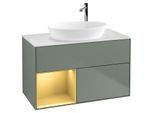 Villeroy und Boch Finion Waschtischunterschrank F891HFGM 100cm, Abdeckplatte white matt, Regale Gold matt lacquer, Olive Matt Lacquer