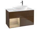 Villeroy und Boch Finion Waschtischunterschrank F891PCGN 100cm, Abdeckplatte white matt, Regale Oak Veneer, Walnut veneer
