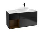 Villeroy und Boch Finion Waschtischunterschrank G941GNPD 120cm, Abdeckplatte white matt, Emotion, Regale Walnut Veneer, Black matt lacquer
