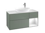 Villeroy und Boch Finion Waschtischunterschrank F951GFGM 120cm, Abdeckplatte white matt, Regale Glossy white lacquer, Olive Matt Lacquer