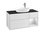 Villeroy und Boch Finion Waschtischunterschrank G952MTMT 120cm, Abdeckplatte black matt, Emotion, Regale White matt lacquer, White matt lacquer