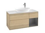 Villeroy und Boch Finion Waschtischunterschrank F951GKPC 120cm, Abdeckplatte white matt, Regale Anthracite matt lacquer, Oak Veneer