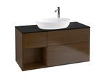 Villeroy und Boch Finion Waschtischunterschrank G942GNGN 120cm, Abdeckplatte black matt, Emotion, Regale Walnut Veneer, Walnut veneer