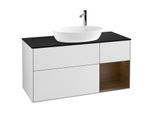 Villeroy und Boch Finion Waschtischunterschrank G952GNMT 120cm, Abdeckplatte black matt, Emotion, Regale Walnut Veneer, White matt lacquer