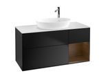 Villeroy und Boch Finion Waschtischunterschrank G951GNPD 120cm, Abdeckplatte white matt, Emotion, Regale Walnut Veneer, Black matt lacquer