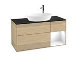 Villeroy und Boch Finion Waschtischunterschrank F952GFPC 120cm, Abdeckplatte black matt, Regale Glossy white lacquer, Oak Veneer
