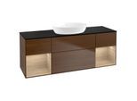 Villeroy und Boch Finion Waschtischunterschrank FD02PCGN 120cm, Abdeckplatte black matt, Regale Oak Veneer, Walnut veneer