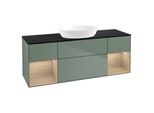 Villeroy und Boch Finion Waschtischunterschrank FD02PCGM 120cm, Abdeckplatte black matt, Regale Oak Veneer, Olive Matt Lacquer
