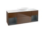 Villeroy und Boch Finion Waschtischunterschrank FD01HGGN 120cm, Abdeckplatte white matt, Regale Midnight matt lacquer, Walnut veneer