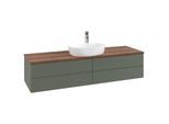 Villeroy und Boch Antao Waschtisch-Unterschrank L25152HL mit Beleuchtung mit Struktur, 160x36x50cm, Hahnlochbohrung, Waschbeckenplattenfarbe warm walnut, leaf green matt lacquer