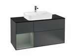 Villeroy und Boch Finion Waschtischunterschrank G412GMHG 120cm, Abdeckplatte black matt, Emotion, Regal links Olive Matt Lacquer, Midnight Blue Matt Lacquer