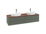 Villeroy und Boch Antao Waschtisch-Unterschrank K28152HL 160x36x50cm, Hahnloch, Waschbeckenplattenfarbe warm walnut, leaf green matt lacquer