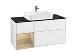 Villeroy und Boch Finion Waschtischunterschrank G412PCGF 120cm, Abdeckplatte black matt, Emotion, Regal links Oak Veneer, Glossy white lacquer