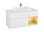 Villeroy und Boch Finion Waschtischunterschrank F421HFGF 120cm, Abdeckplatte white matt, Regal rechts Gold matt, Glossy white lacquer