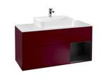Villeroy und Boch Finion Waschtischunterschrank F421PDHB 120cm, Abdeckplatte white matt, Regal rechts Black matt lacquer, Peony Matt