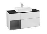 Villeroy und Boch Finion Waschtischunterschrank F412GKMT 120cm, Abdeckplatte black matt, Regal links Anthracite matt, White matt lacquer