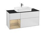 Villeroy und Boch Finion Waschtischunterschrank F412PCMT 120cm, Abdeckplatte black matt, Regal links Oak Veneer, White matt lacquer