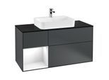 Villeroy und Boch Finion Waschtischunterschrank F412GFHG 120cm, Abdeckplatte black matt, Regal links Glossy white lacquer, Midnight Blue Matt Lacquer