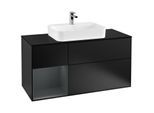 Villeroy und Boch Finion Waschtischunterschrank F412HGPD 120cm, Abdeckplatte black matt, Regal links Midnight Blue Matt Lacquer, Black matt lacquer