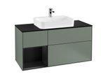 Villeroy und Boch Finion Waschtischunterschrank F412PDGM 120cm, Abdeckplatte black matt, Regal links Black matt lacquer, Olive Matt Lacquer
