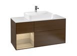 Villeroy und Boch Finion Waschtischunterschrank G411PCGN 120cm, Abdeckplatte white matt, Emotion, Regal links Oak Veneer, Walnut veneer