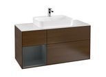 Villeroy und Boch Finion Waschtischunterschrank G411HGGN 120cm, Abdeckplatte white matt, Emotion, Regal links Midnight Blue Matt Lacquer, Walnut veneer