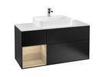 Villeroy und Boch Finion Waschtischunterschrank F411PCPD 120cm, Abdeckplatte white matt, Regal links Oak Veneer, Black matt lacquer
