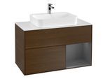 Villeroy und Boch Finion Waschtischunterschrank G371GKGN 100cm, Abdeckplatte white matt, Emotion, Regal rechts Anthracite matt, Walnut veneer