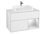 Villeroy und Boch Finion Waschtischunterschrank G371MTGF 100cm, Abdeckplatte white matt, Emotion, Regal rechts White matt lacquer, Glossy white lacquer