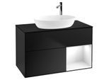 Villeroy und Boch Finion Waschtischunterschrank F902GFPD 100cm, Abdeckplatte black matt, Regale Glossy white lacquer, Black matt lacquer